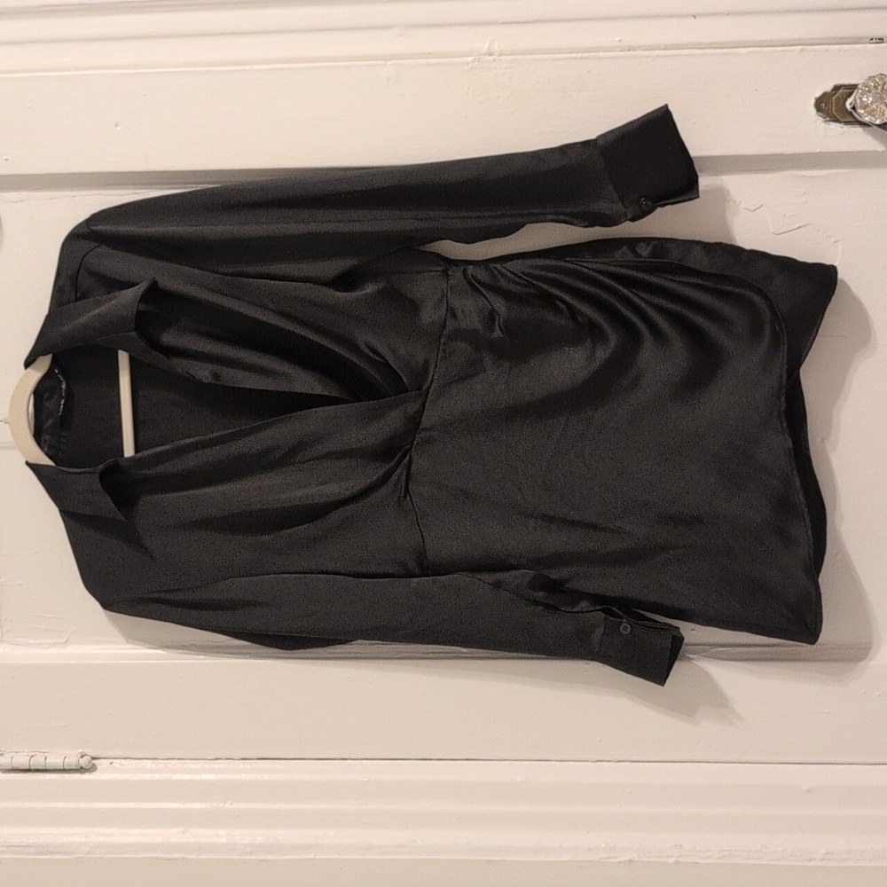 Zara Satin Black Wrap Mini Dress Lined-6